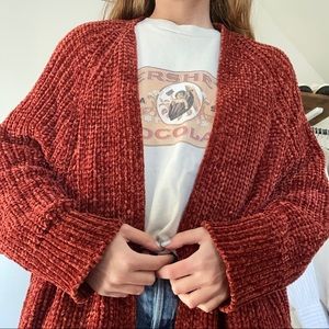 Maroon Chenille Knit Cardigan